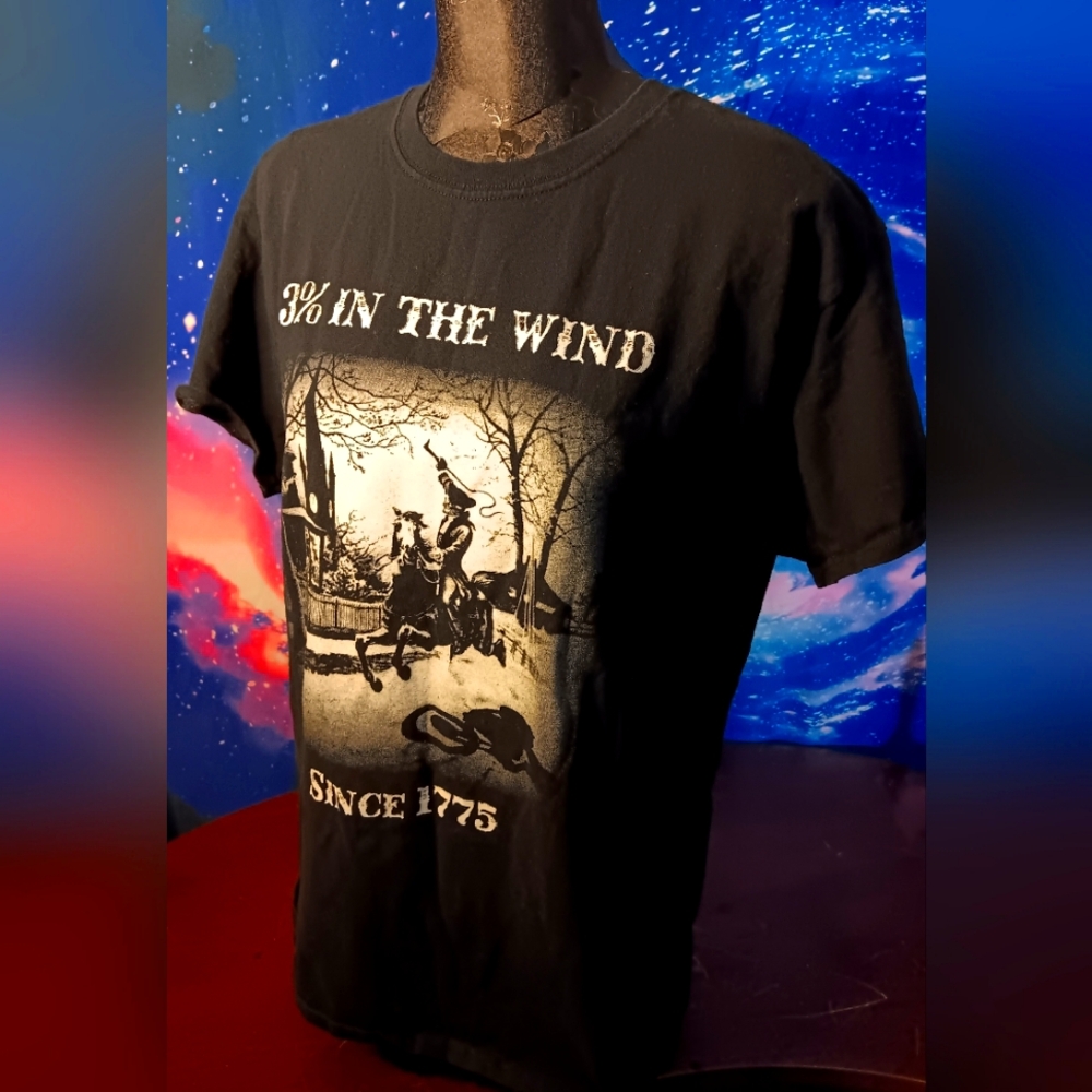 3% In The Wind Graphic Biker Tee | Support Your Local MC | Black Gildan L